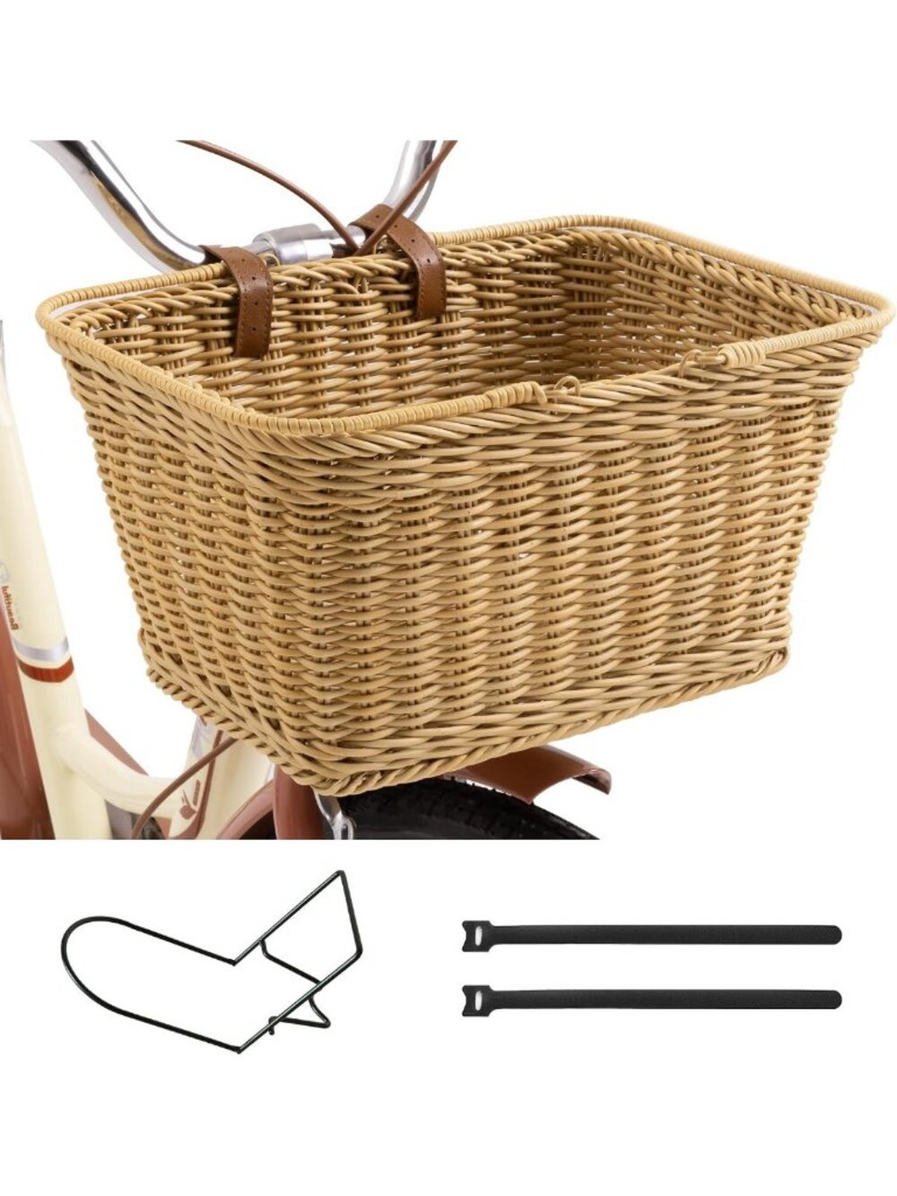 Stylish Wicker Bike Basket for Women - Front-Mount Bicycle Storage Accessory